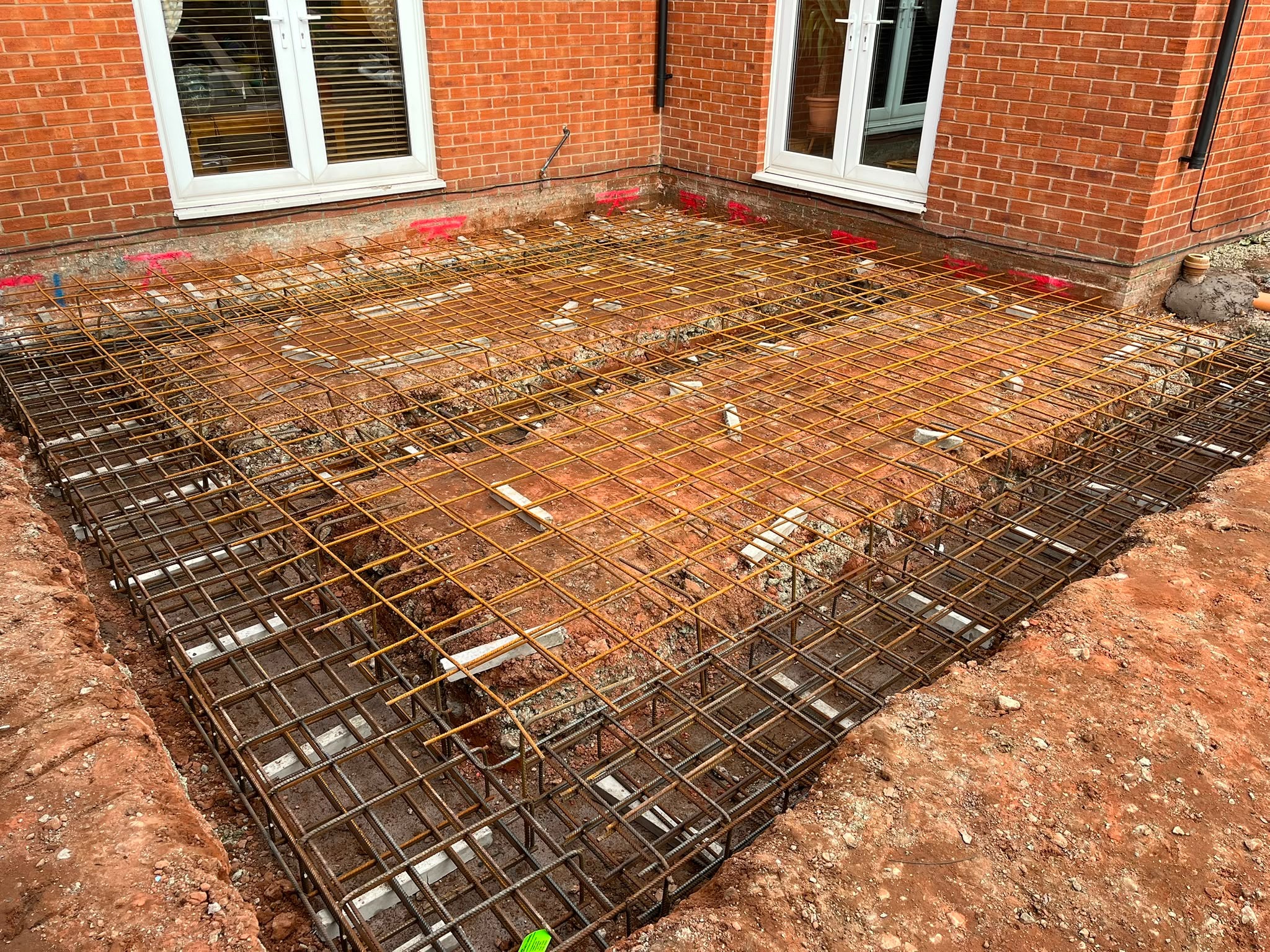 Steel reinforcement mesh prepared for foundations